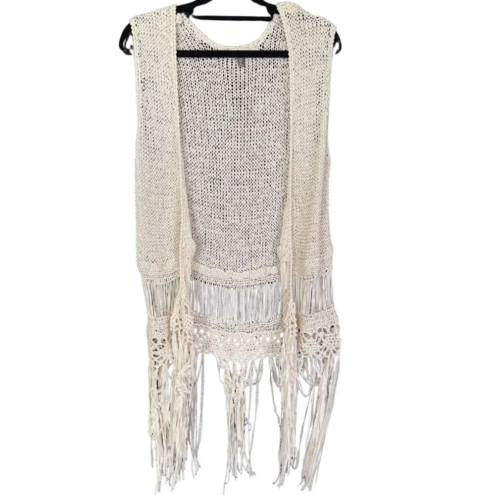 Haley K. Crochet Boho Vest Cream Color Women's Size large - Picture 1 of 5